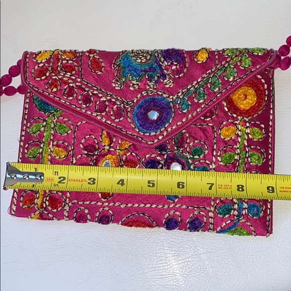 Pink Satin Flower Detail Clutch - Picture 5 of 6